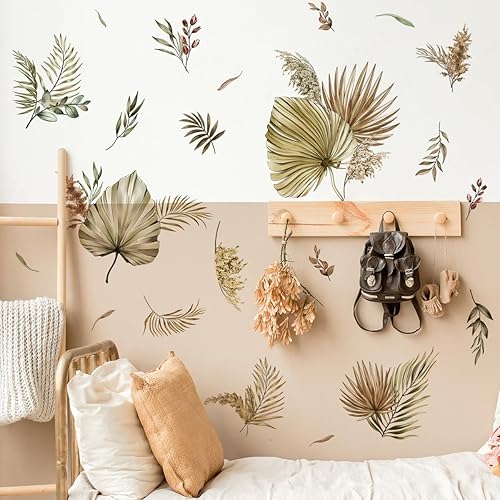 Miniatura 2 de Runtoo Pegatinas de arte de pared de hojas de cardo de palmera boho para guardería, dormitorio, sala de estar, decoración de oficina