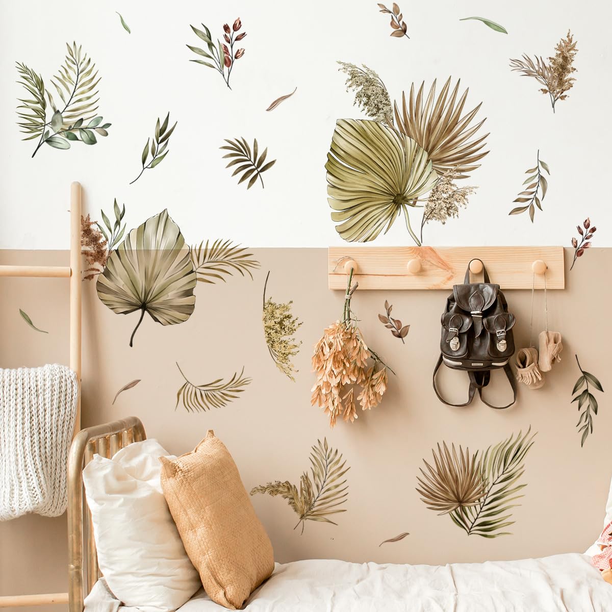 Calcomanías de pared grandes de hojas de palma bohemias, calcomanías de pared para sala de estar, dormitorio, fondo de TV, decoración de pared