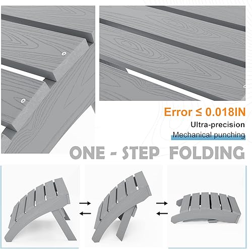 Miniatura 7 de MXIMU Juego de 2 otomanas plegables Adirondack para exteriores, reposapiés de plástico HIPS, fácil montaje, reposapiés para todo tipo de clima, para