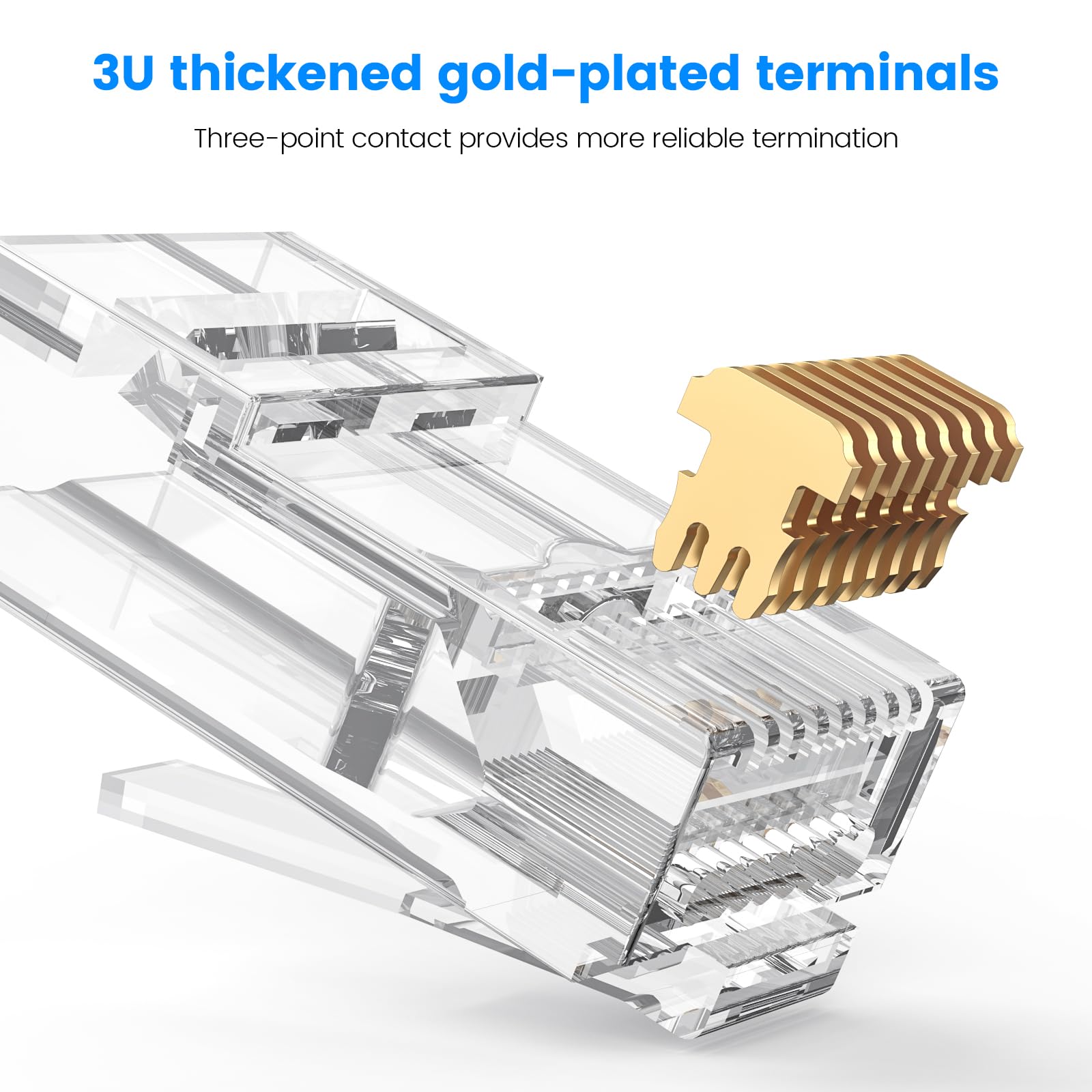 MOGOOD Cat 6 Pass Through Connettori RJ45 10Gbps, 50 Pezzi Ethernet Modulari Cat 6, Connettori RJ45 ad Alte Prestazioni, Adatti per 24 Cavi Ethernet AWG