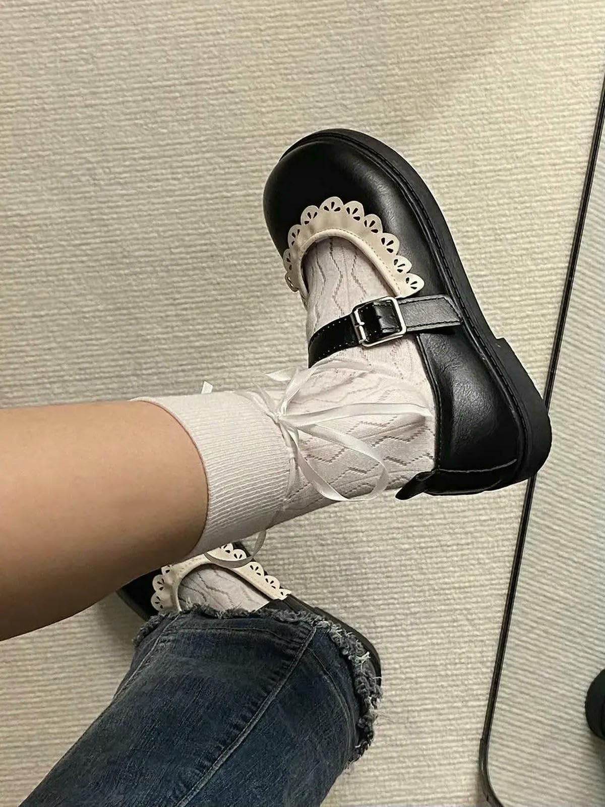 Ballerine Donna,Scarpe Mary Jane Scarpe Mary Jane da Donna Nere, Carine, con Tacco Basso E Punta Tonda