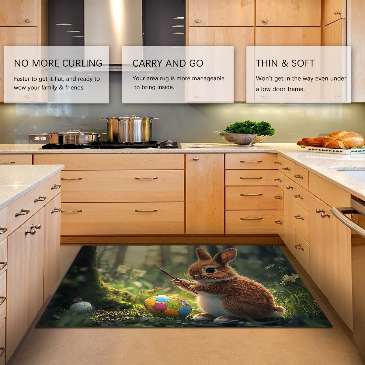Tappeto lavabile 80x150cm Tappeti di coniglio pasquale fantasioso Spring Forest Carpet sottile per pavimento sottile e morbido per soggiorno Ingresso camera da letto Nursery zerbino Pasquale