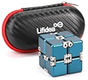 Aluminum Alloy Metal Infinity Cube Fidget Cube (6 Colors) Handheld Fidget Toy Desk Toy with Cool Case Infinity Magic Cube Relieve Stress Anxiety ADHD OCD for Kids and Adults (Blue)
