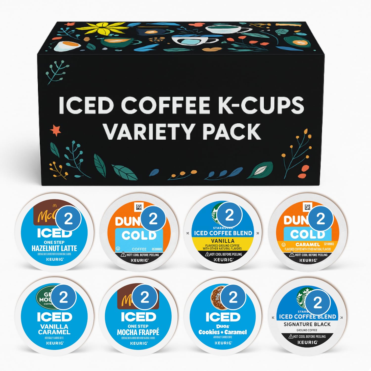 Amazon.com: Cold Iced Coffee K-Cups Variety Pack  8 Flavors, 16 Pods Top  Brands in One Box  Vanilla, Caramel, Hazelnut Latte, Mocha Frappe, Cookies  and more  Keurig Compatible : Grocery & Gourmet Food