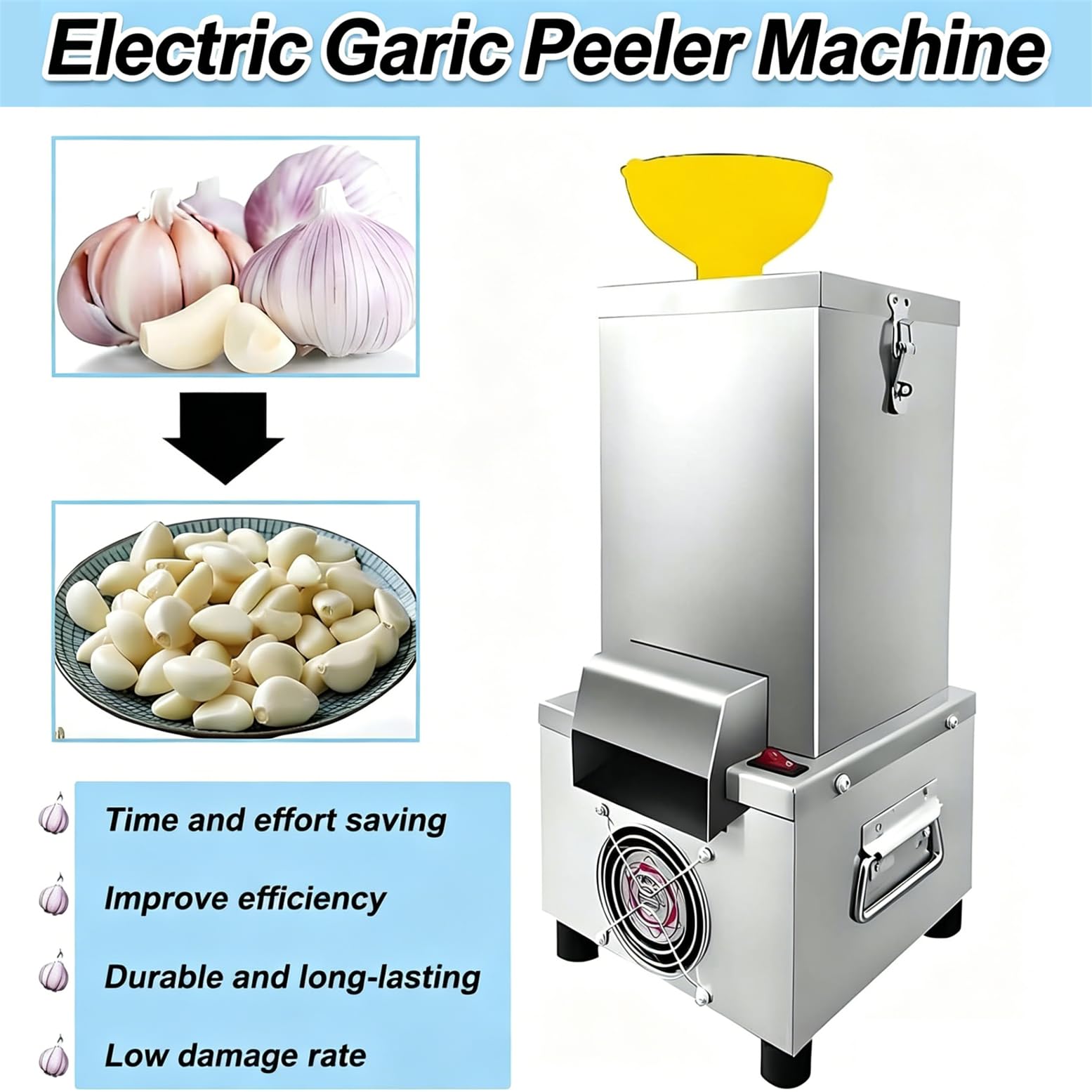 Pelapatate Elettrico Professionale per Aglio in Acciaio Inox con velocità di Pelatura di 25 kg/H per Uso Domestico, Separatore per Cereali E Ristoranti |