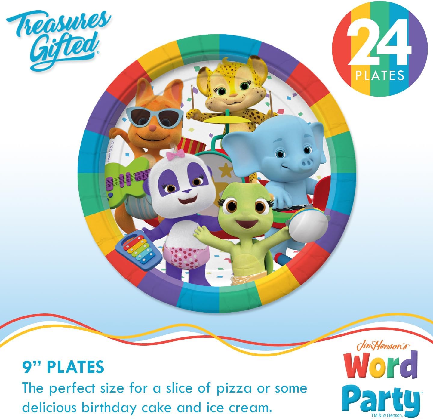 Treasures Gifted Officially Licensed Jim Henson’s Word Party Birthday Supplies - Serves 24 Guests Dinnerware Classic Set Word Party Birthday Decorations - Word Party Decorations Plates Napkins & Cups