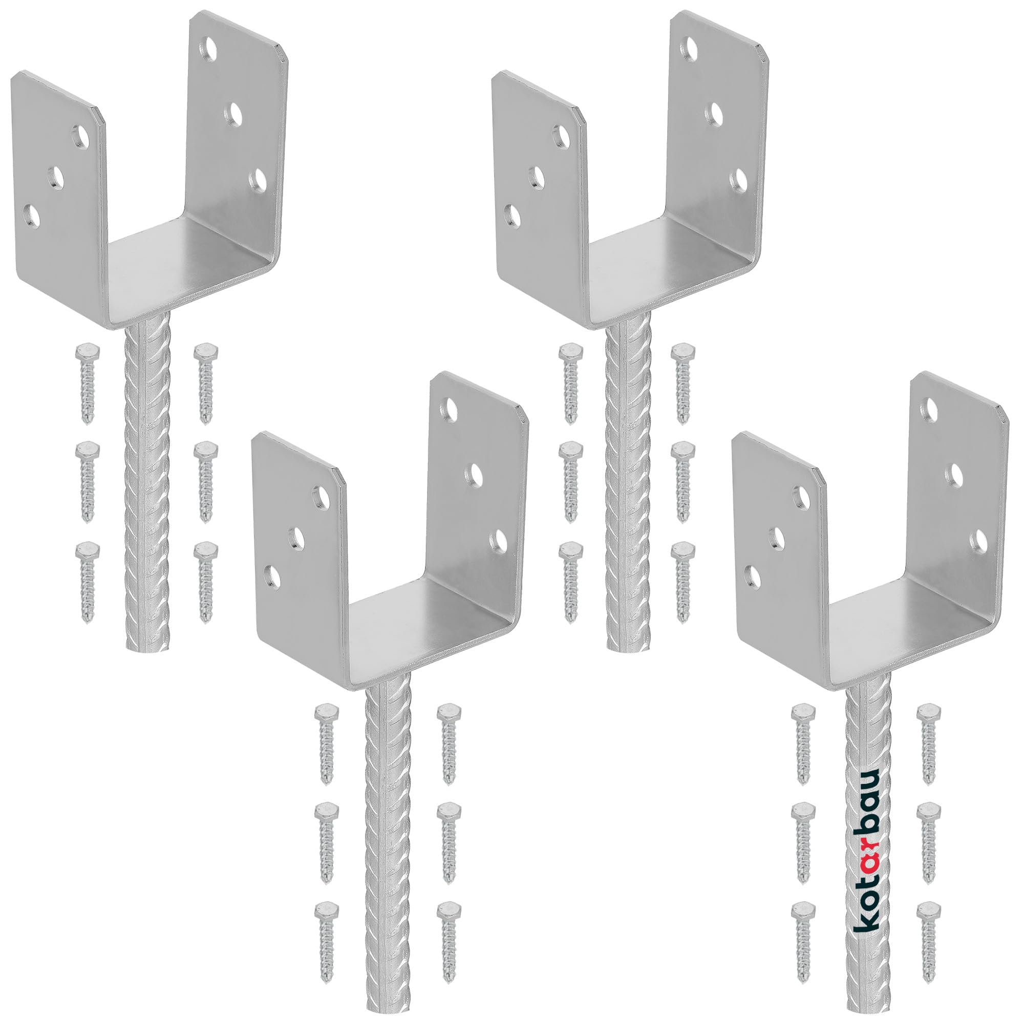 KOTARBAU® 4 pcs U Post Base - for Concrete - Galvanised Steel - 91 mm (3.58 Inches) - Silver - Fence Post Support - Pillar Support