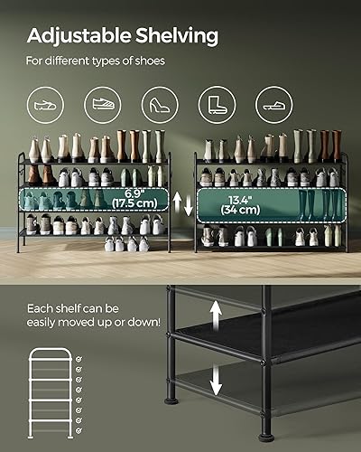 Miniatura 4 de SONGMICS Zapatero de 4 niveles, organizador de zapatos de tela con 4 ganchos, capacidad para hasta 24 pares de zapatos, zapatero de altura ajustable