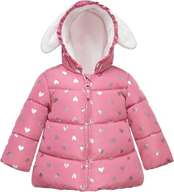 Rokka&Rolla Baby Girls Water-Resistant Soft Mini Fur Lined Puffer Jacket Winter Coat for Newborn Infant Toddler