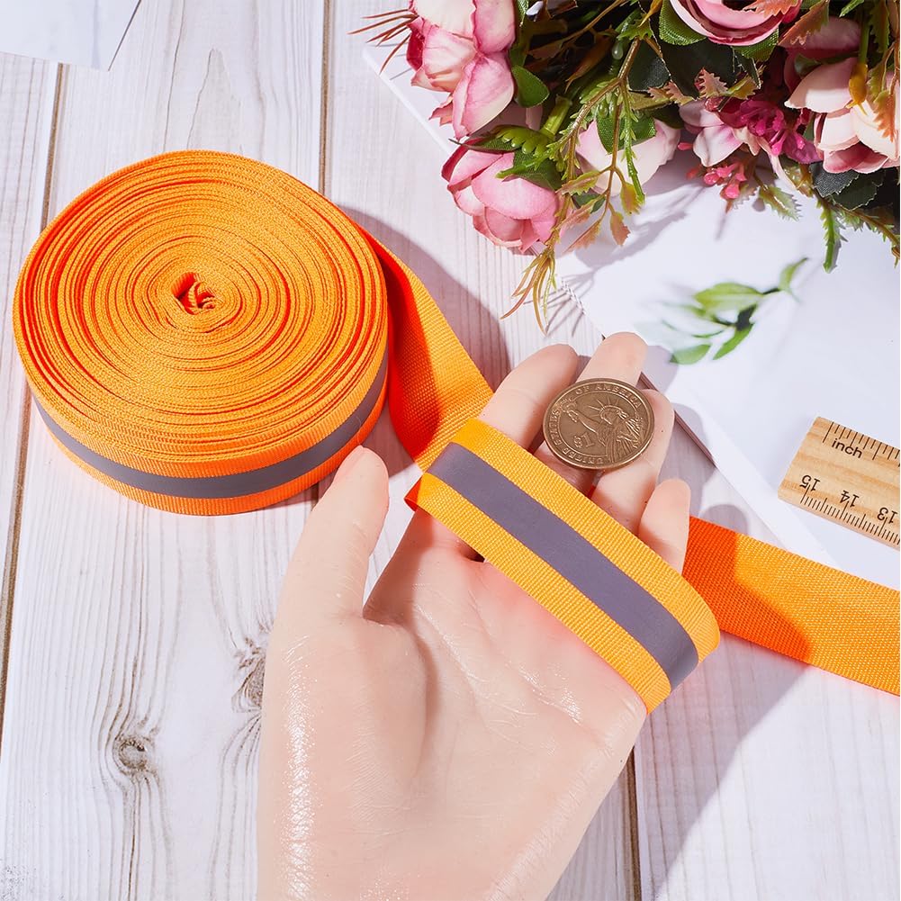 GORGECRAFT 21.8 Yards Reflective Bands Orange Winter High Visibility Reflector Fabric Reflective Safety Sew On Tape Webbing Ribbon Trim Strip Bracelets Running Gear Wrist Clothing 2.5cm