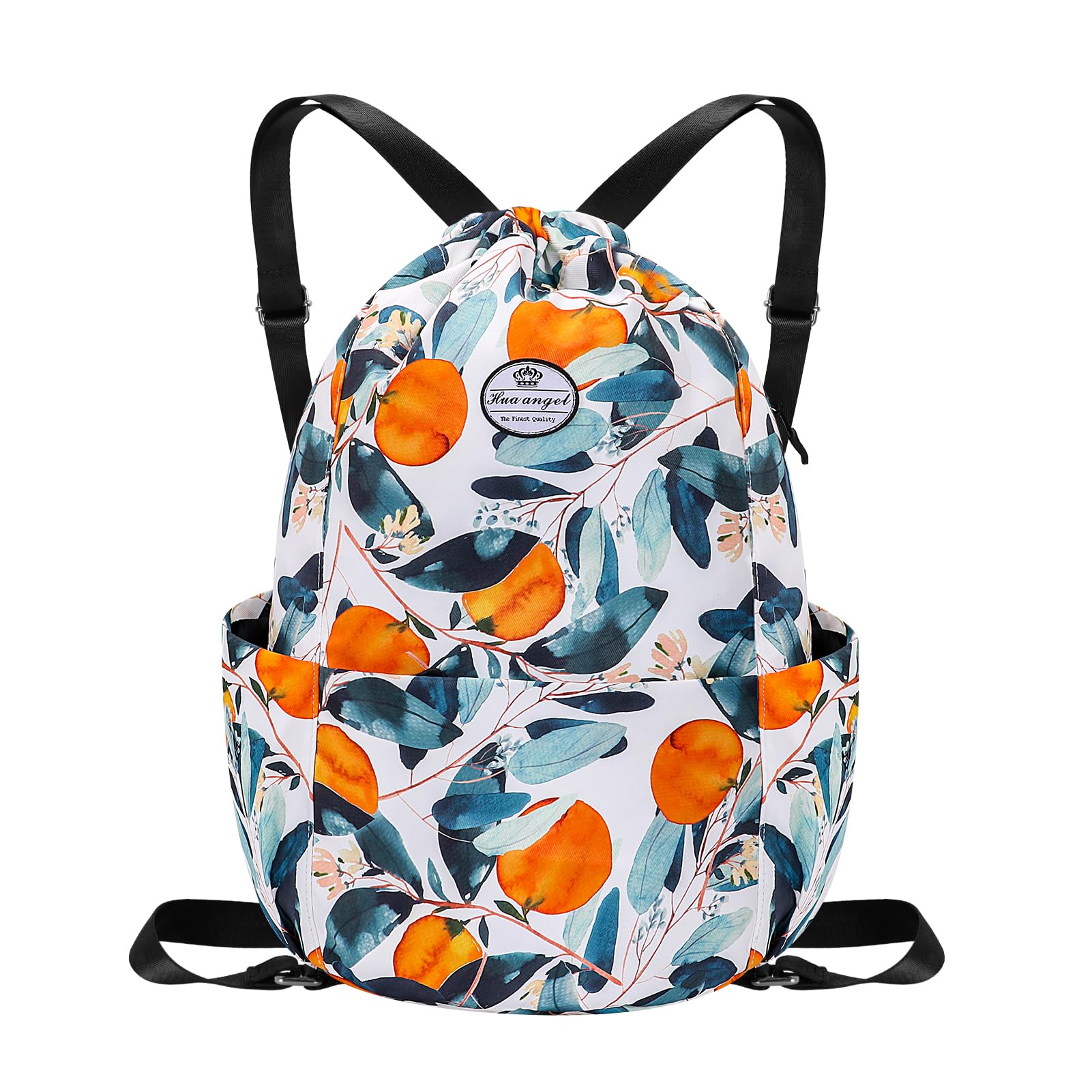 HUA ANGEL Floral Print Drawstring Bag - Lightweight Waterproof Cinch Sackpack with Side Pocket for Men & Women Travel Gym Bag