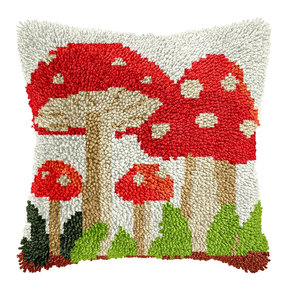 FWRTYCB Latch Hook Kits for Adults Mushroom Latch Hook Pillow Cushion Case