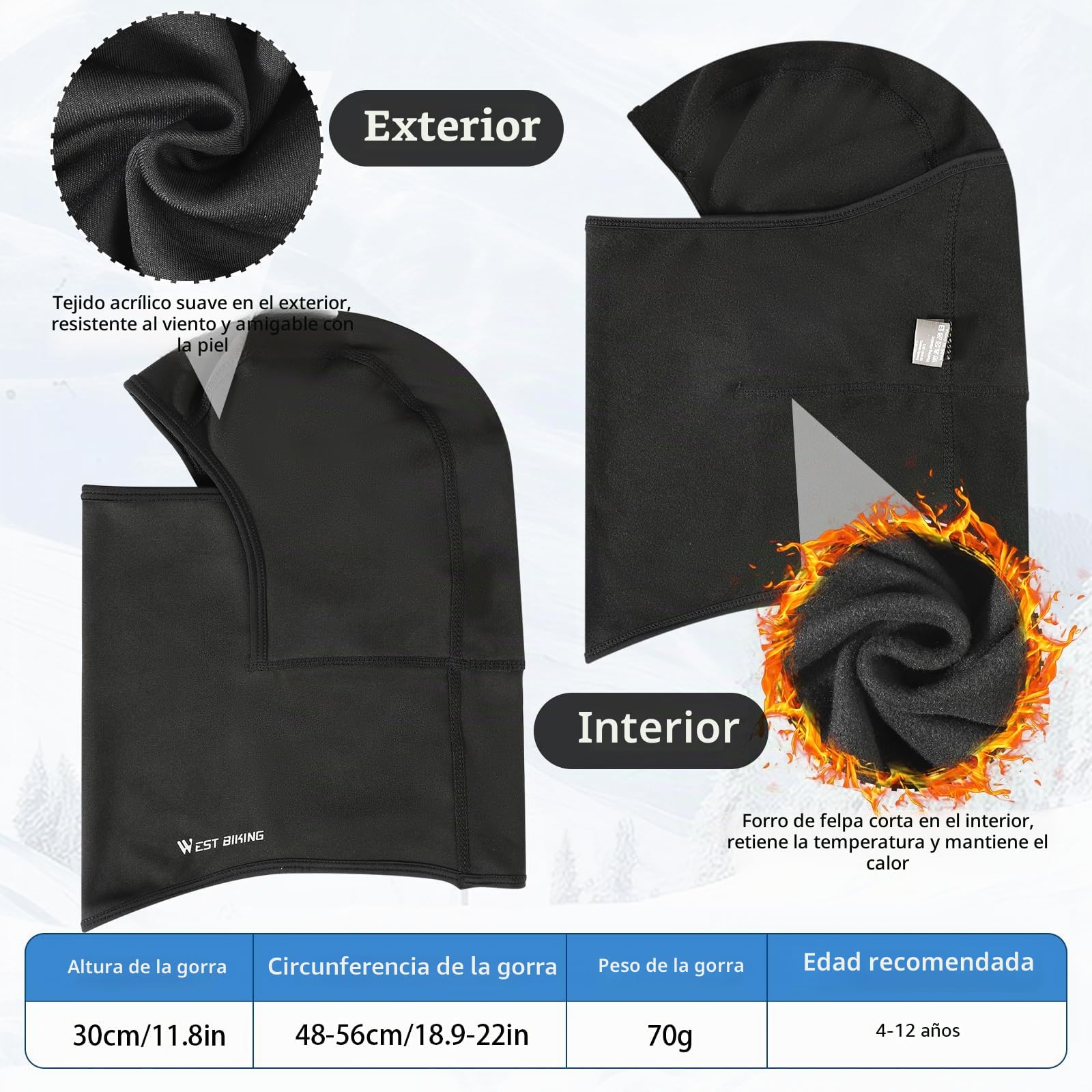 Pasamontañas Térmico Niños 4-12 Años, Invierno Multifunción Prueba de Viento Forro Polar Cálido Máscara de Esquí Ciclismo Sombreros Gorro con Calentador de Cuello, Mascarilla Niños Niñas