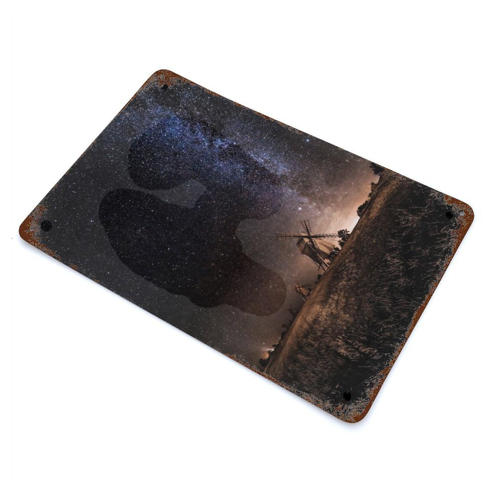 Galaxy Rising 11.8"x7.9" Aged Metal Wall Plaque, Retro Wall Decor for Farmhouse, Kitchen And Entryway Decor