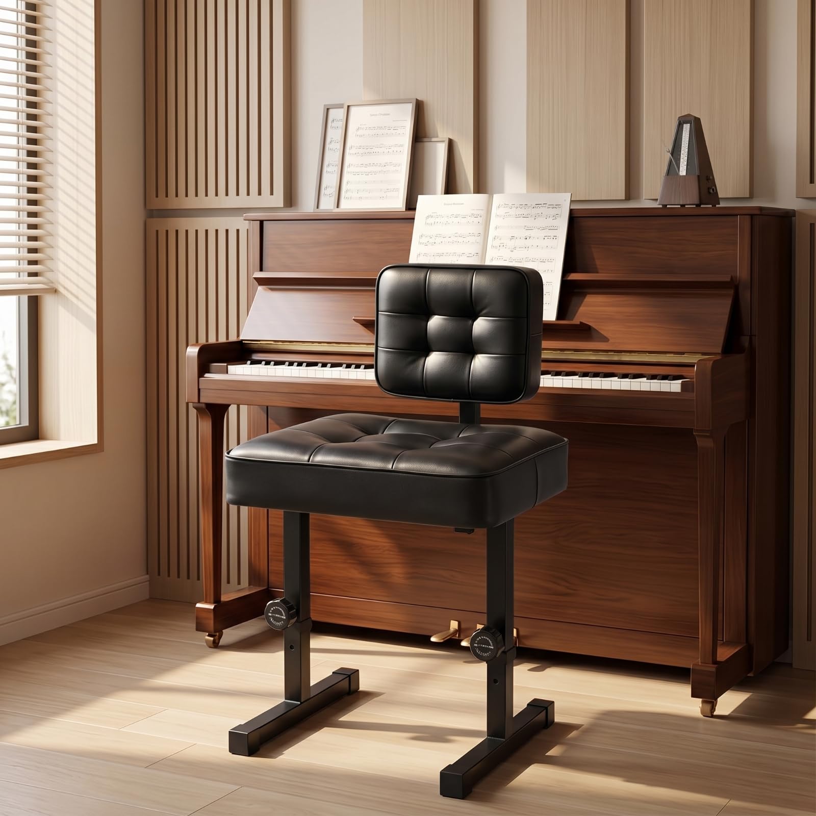Altura Regulable Tapizado Capitoné Silla Piano Acolchada Banqueta Pianista con Respaldo Banco Piano con Respaldo para Tecladistas