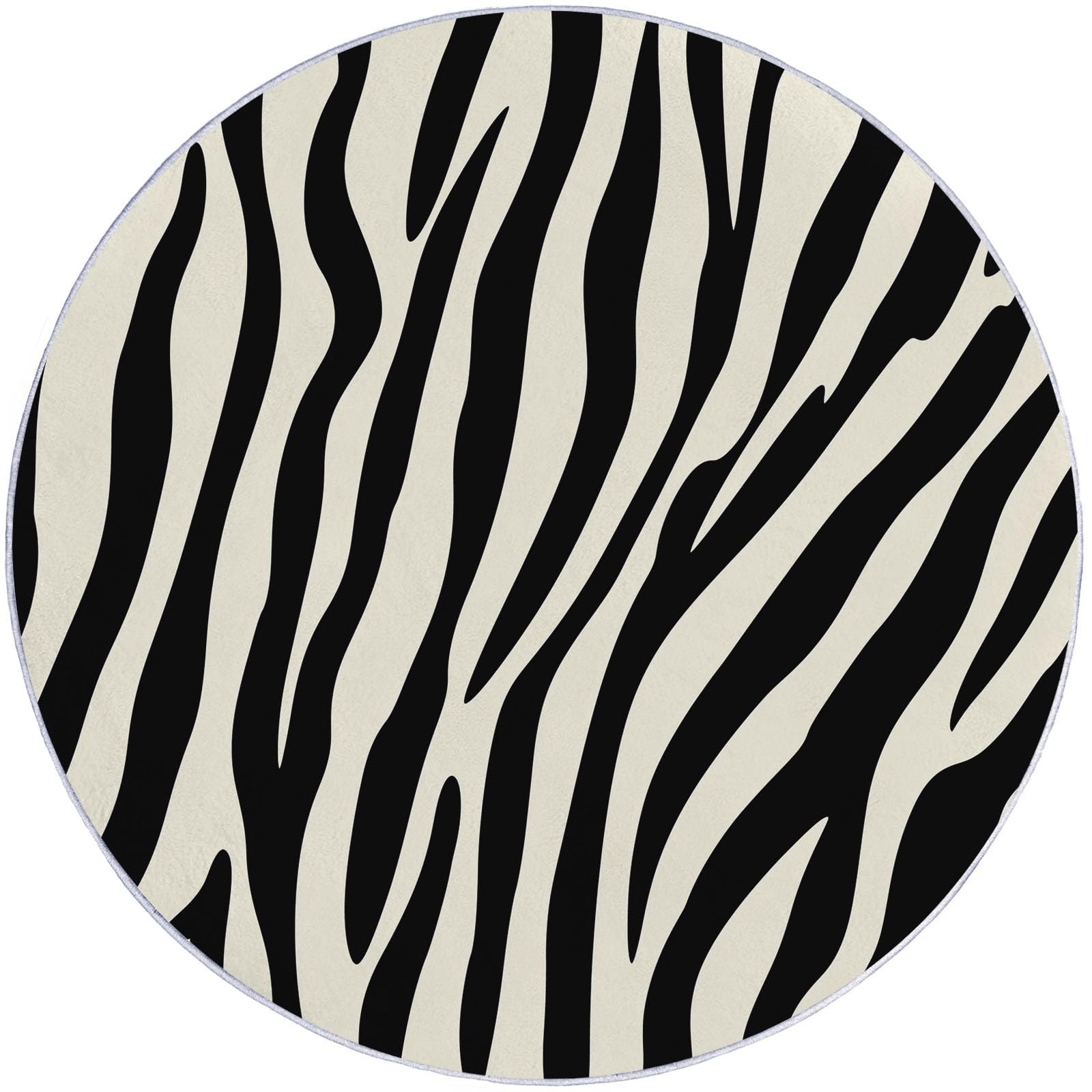 Generisch Schwarz Und Weiß Runder Teppich 160 cm Round Eingangsbereich Teppich Gestreiftes Schwarz-Weißes Zebrafell, Kleiner Kreis Bereich Küche Läufer rutschfest Waschbar Läufer
