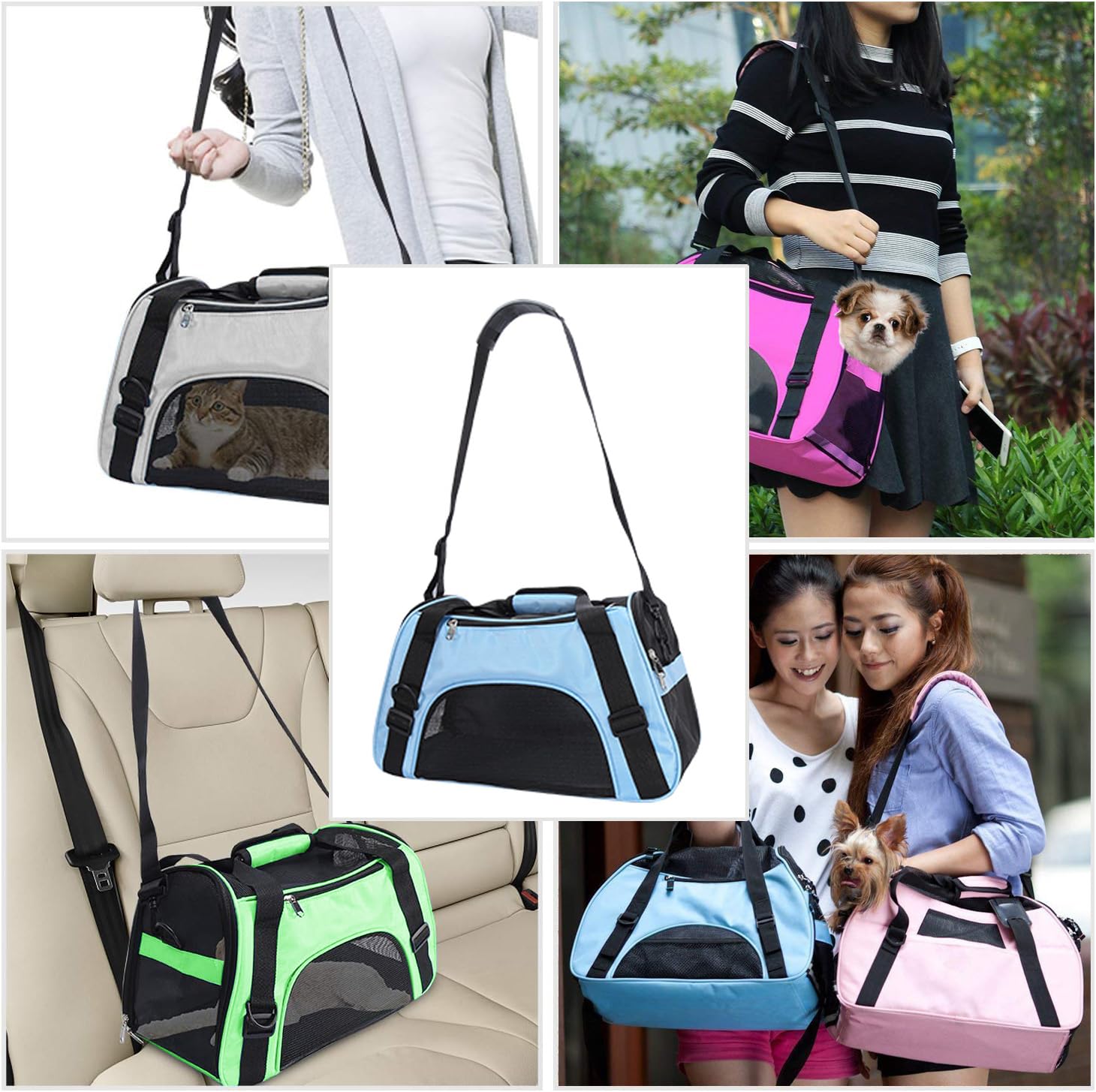 Trasportín de Viaje para Mascotas para Gatos Perros Conejos Hámster, Homologado para Aerolíneas Laterales Blandos Bolsa de Transporte para Perritos, Gatitos (M - 47x27x28 cm for MAX 5KG Pet, Rosa)