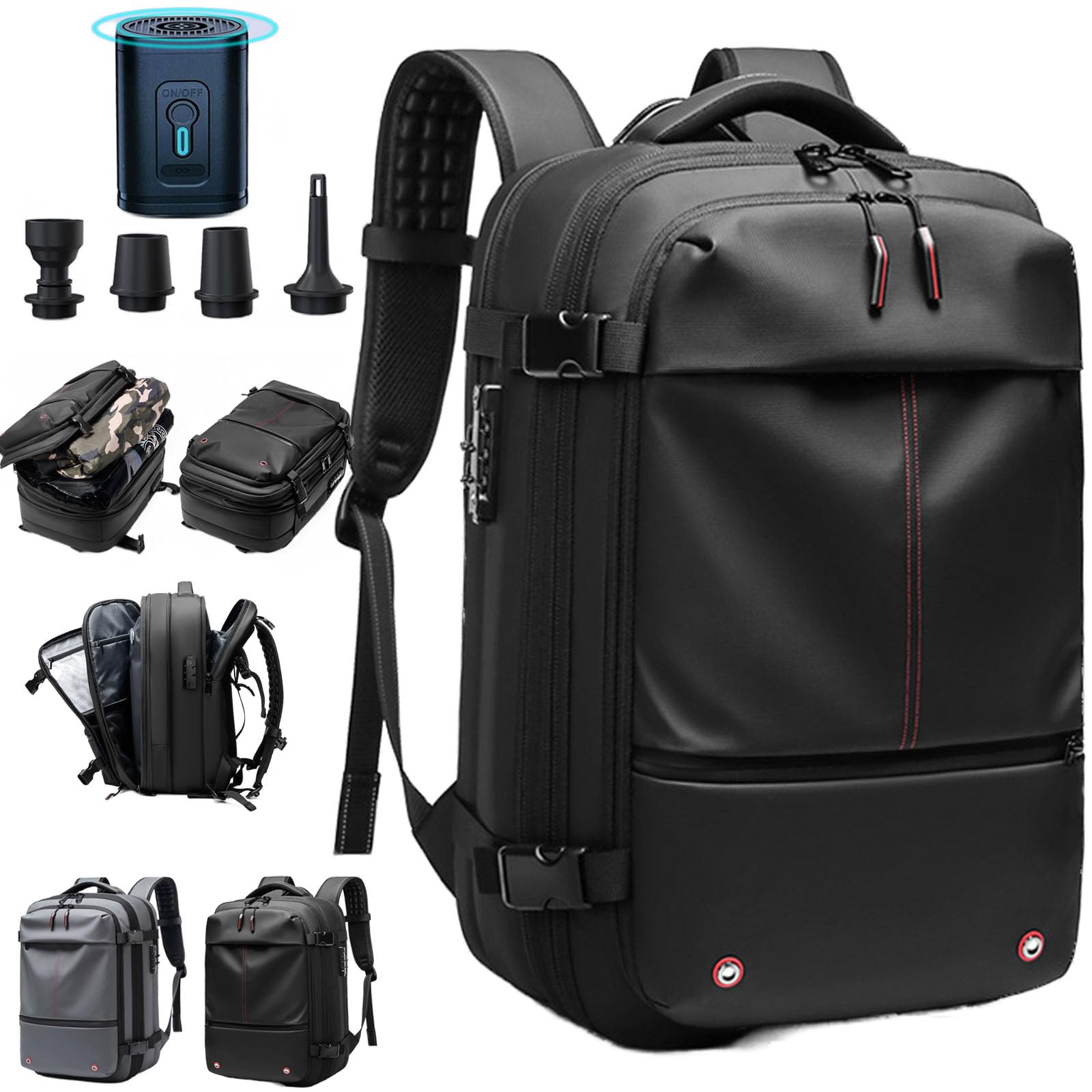 Generic Vacpack Backpack,Vacuum Pack Backpack for Travel,Expandable Airback Vacuum Compression Backpack,Waterproof,Anti-Theft(Black + Electric Vacuum)