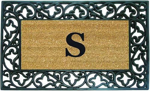 Nedia Home Borde Acanthus con felpudo de gomafibra de coco, 22 x 36 pulgadas, monograma S