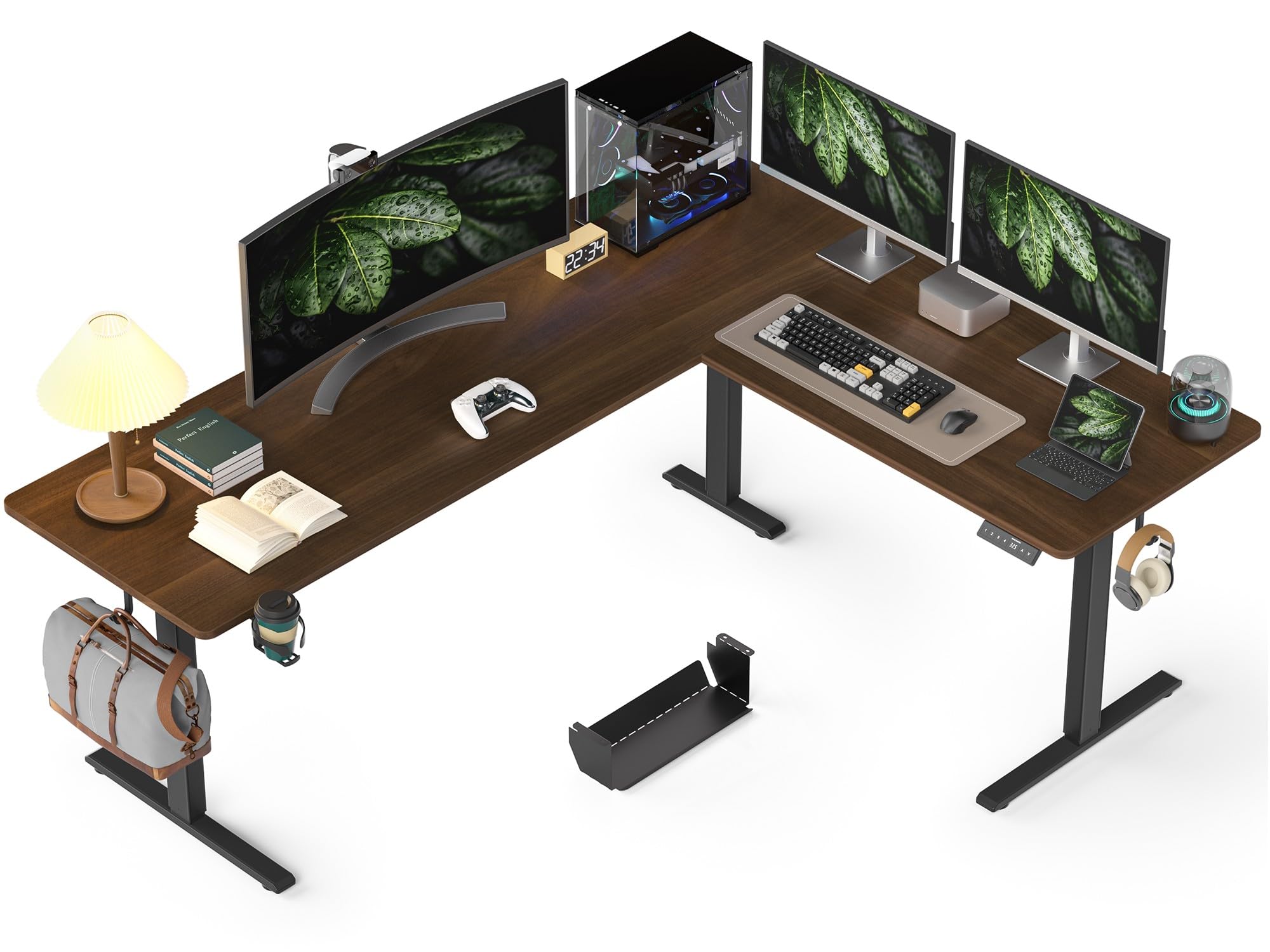 WALKINGDESK Höhenverstellbarer Eckschreibtisch 190 x 150 cm | Elektrischer L-förmiger Schreibtisch, 4 Speicherpositionen, Kabelmanagement, Computertisch für Homeoffice Gaming, Schwarznuss