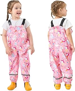 Pantalon Impermeable Niñas, Pantalones Peto de Lluvia Mono Impermeable Niños Chubasquero Outdoor Traje Impermeable con Tiras Reflectantes