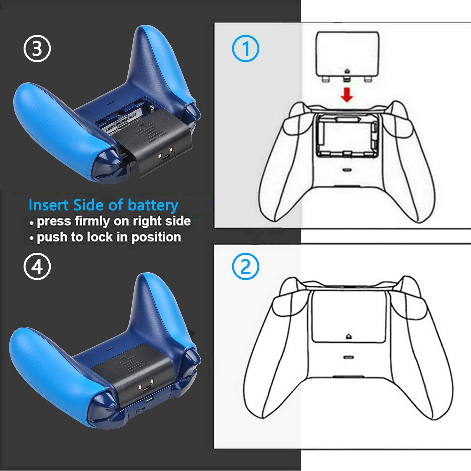 Pickle Power Batterie Rechargeable avec câble de Charge Micro USB 2 en 1 pour Xbox One/One S/One X/One Elite (Pas pour Xbox Series X|S)