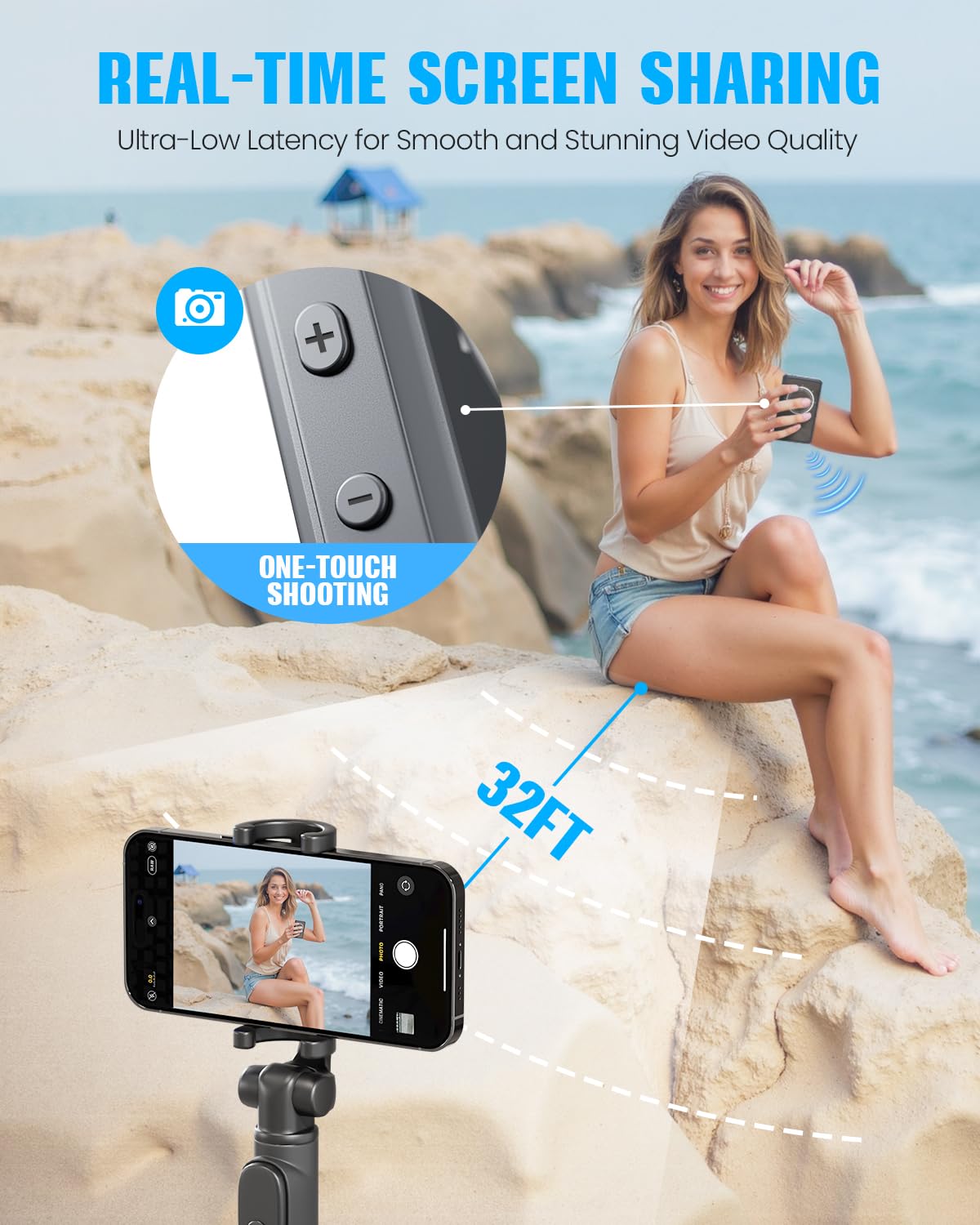 Selfie Monitor Schermo per Telefono, 4K Wireless Magnetico Telecamera Posteriore Monitor per iPhone, Batteria 3H, Altoparlante Integrato per Youtube TikTok Live