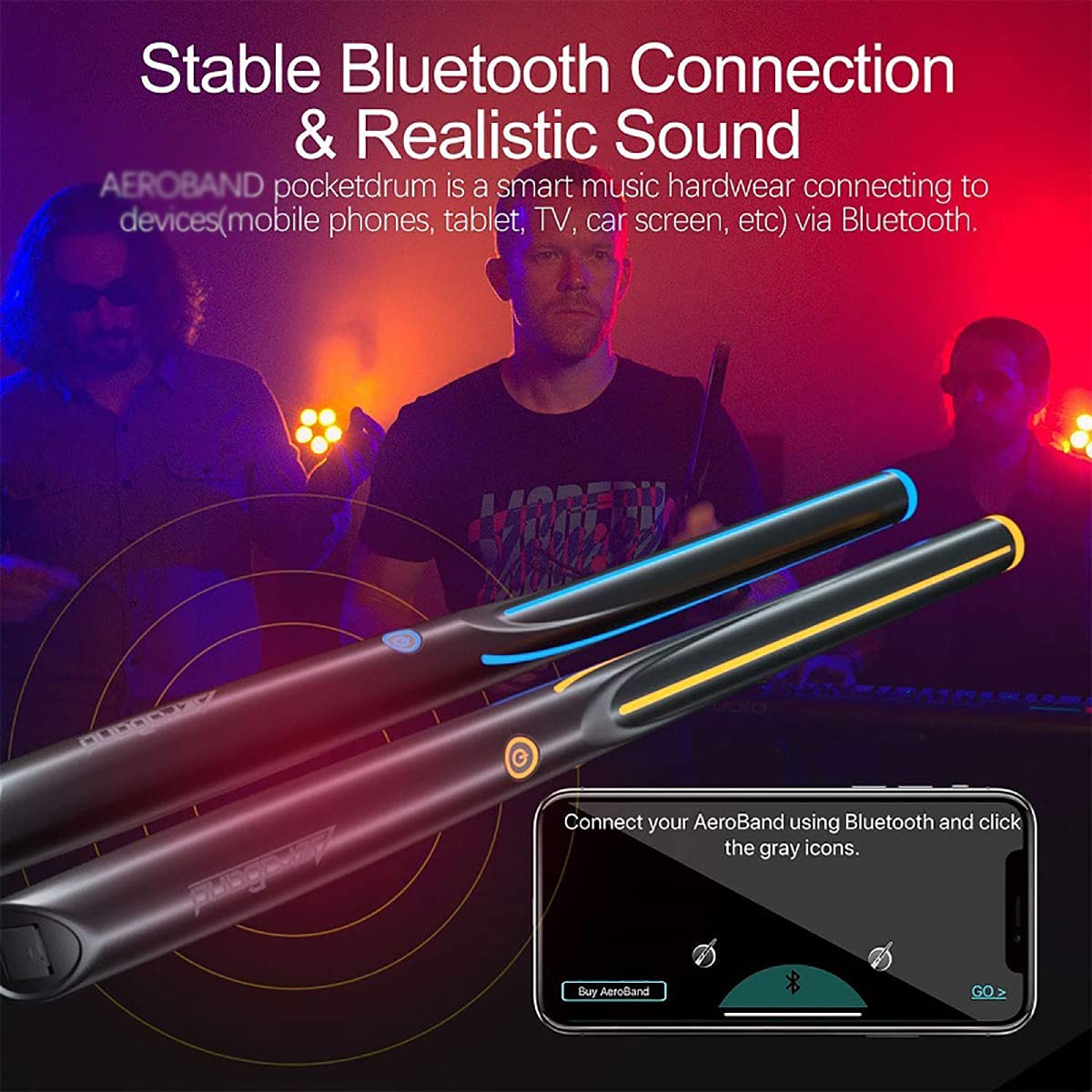 Przenośny elektroniczny bęben pneumatyczny, zestaw pałek do perkusji powietrznej, cyfrowa maszyna perkusyjna z 2 czujnikami nożnymi/gitarą, obsługa Bluetooth MIDI, granie i ćwiczenie perkusji z lekc