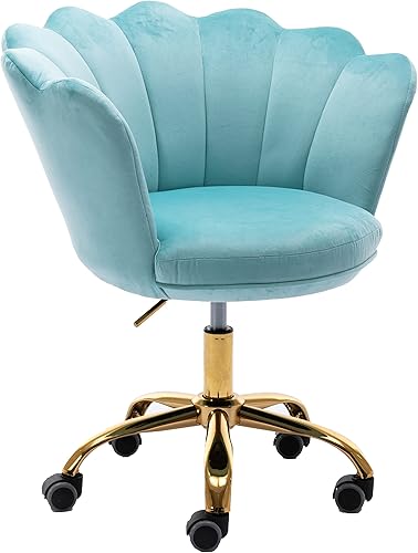 ZOBIDO Cómoda silla de trabajo para oficina en casa con ruedas, bonita y moderna tapizada de terciopelo con respaldo de concha, silla de escritorio