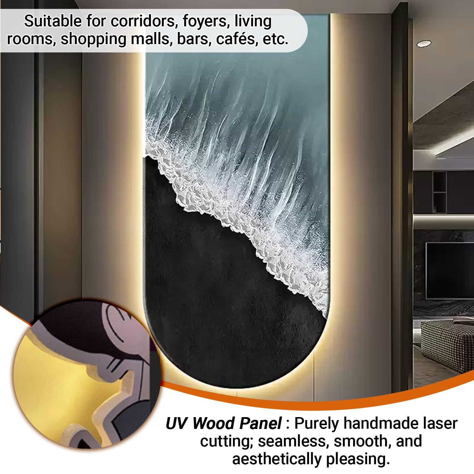 Abstrakte Ocean Waves Wall Art Decor Painting with Light Behind, Plug-in Power LED Entryway Wall Skulptur, Modern Home Decor Hanging Wall Decor for Hallway Living Room.(ClrD,70x140cm/27.6x55.1in)