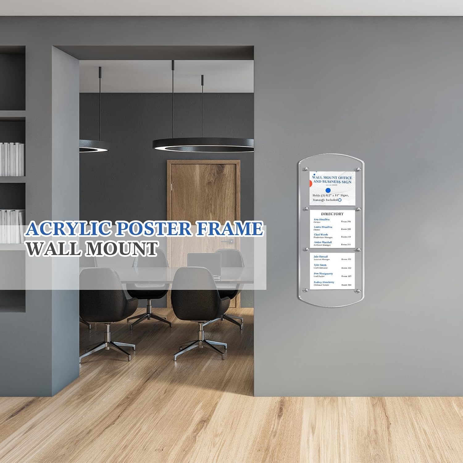 Thyle Large Acrylic Floating Frame 33.5 x 14 Inch Wall Sign Holder with Standoff Wall Mount Poster Frame 1/2/3 Signs Available