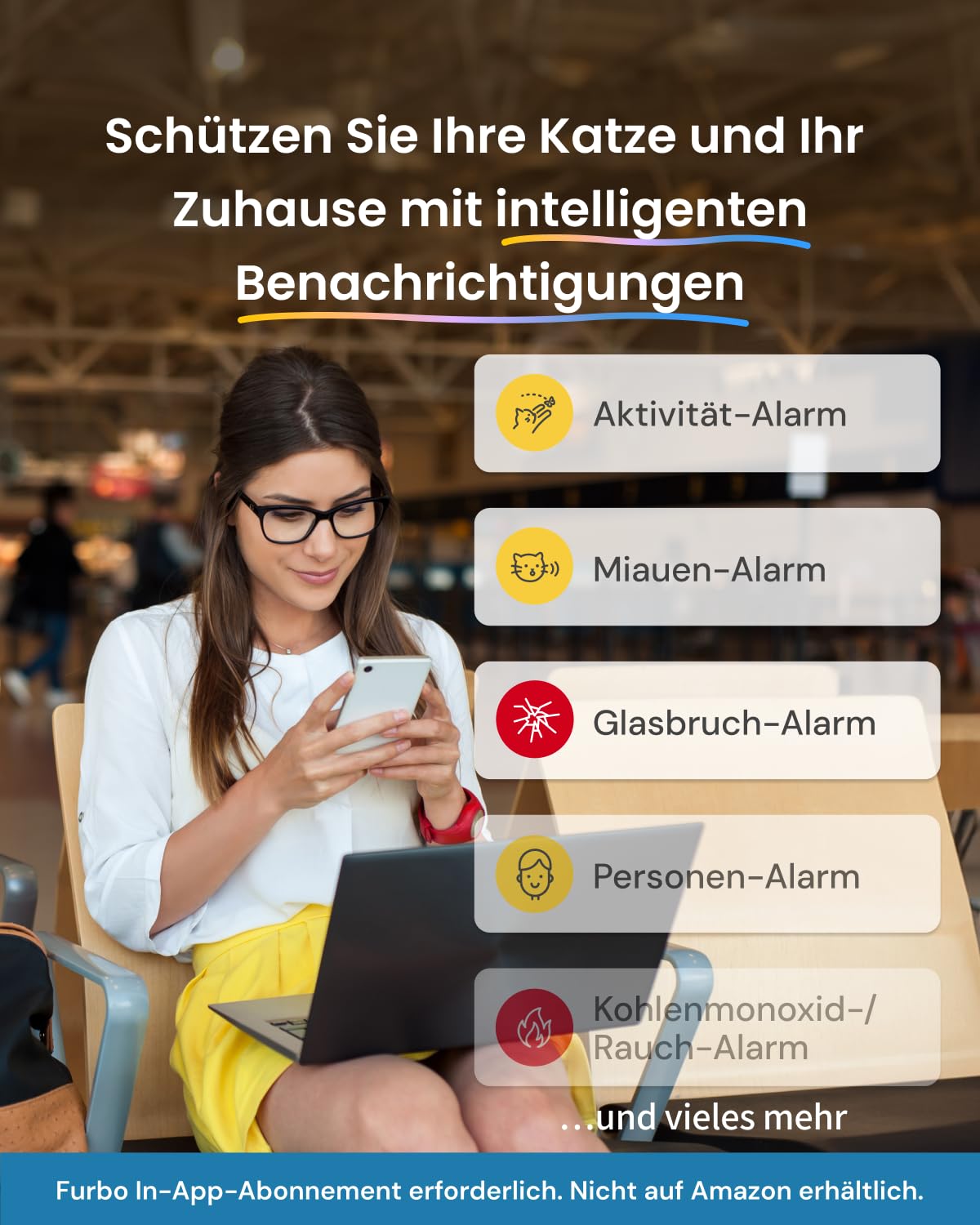 Furbo 360° Katzenkamera mit Heimsicherheits-Paket [Premium MIT ABO]: Intelligente Kamera mit App für Katze & Heim, Rotierende 360° Sicht, Farbnachtsicht, Tracking, Leckerliwurf, Miauen-Alarm UVM.