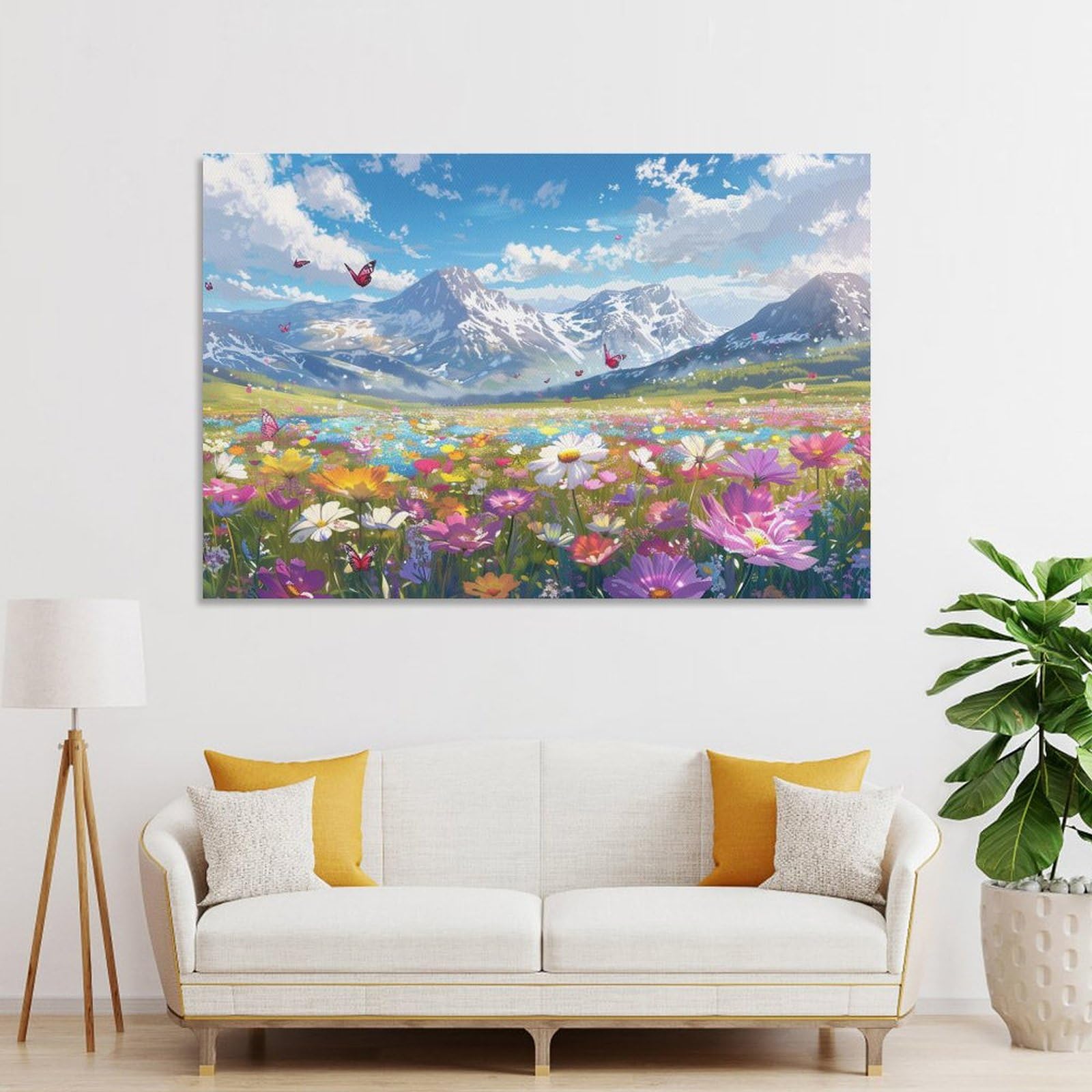 Amazon.co.jp: 絵画 山の下に広がる色とりどりの花畑 アートパネル