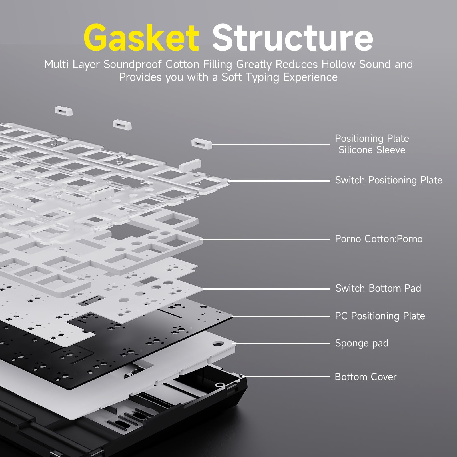 Ajazz AK820 75% Wired Gasket Mechanical Gaming Keyboard with Volume Knob - South Facing LED - PBT Keycaps - Programmable RGB Hot Swap Keyboard
