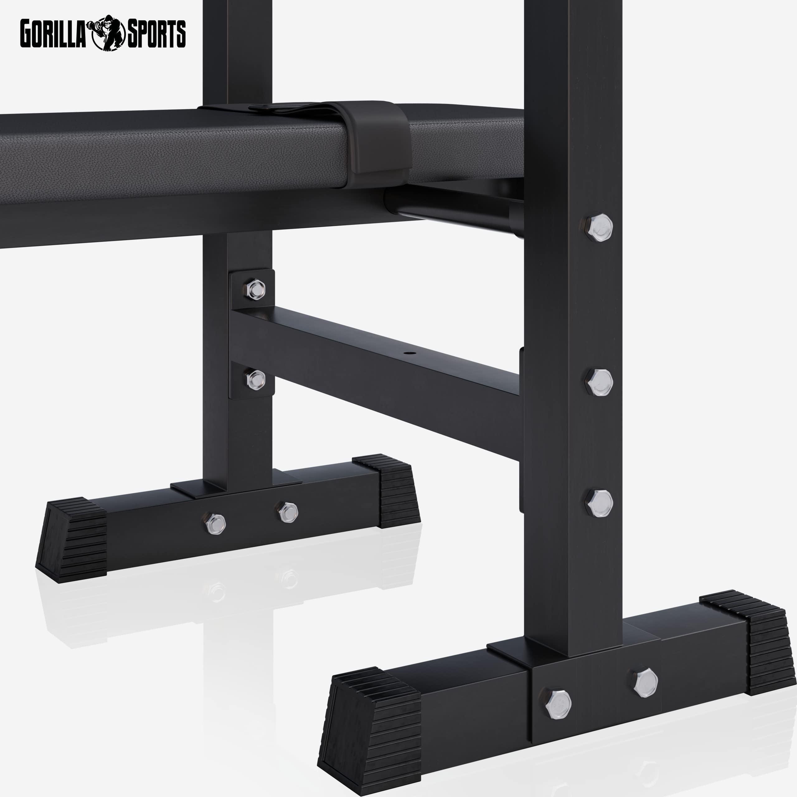GORILLA SPORTS® Banc de Musculation - avec Support de Barres, Réglable, Multifonction, Pliable, Inclinable, Charge Max. 200kg, Noir/Blanc - Banc d'Haltérophilie, Banc de Poids, Entraînement, Fitness