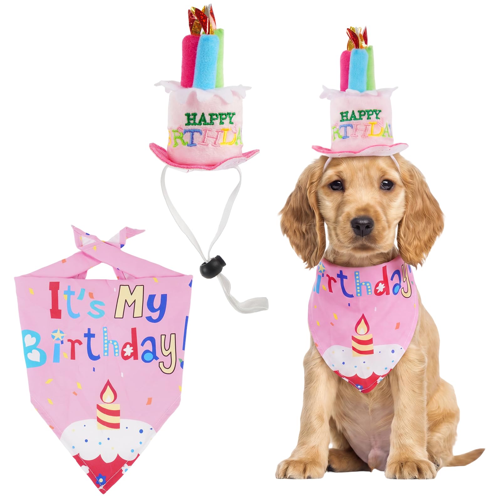 Dog Birthday Hat and Bandana Set, Pet Birthday Outfit for Dogs & Cats