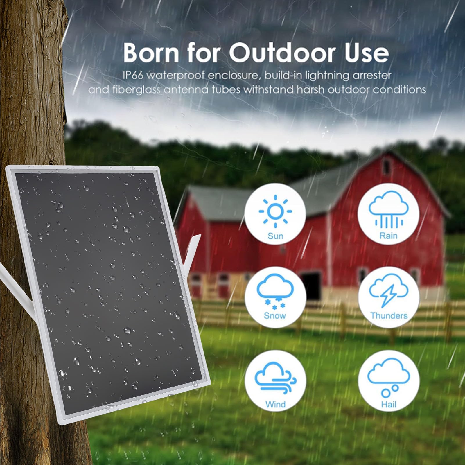 Outdoor Solar WiFi Extender Signal Booster, Long Range up to 328.1ft, 15W 2.4GHz 5GHZ Solar WiFi Repeater with 20000mAh Battery, IP66 Water Proof Supports 15 Devices for Outdoor