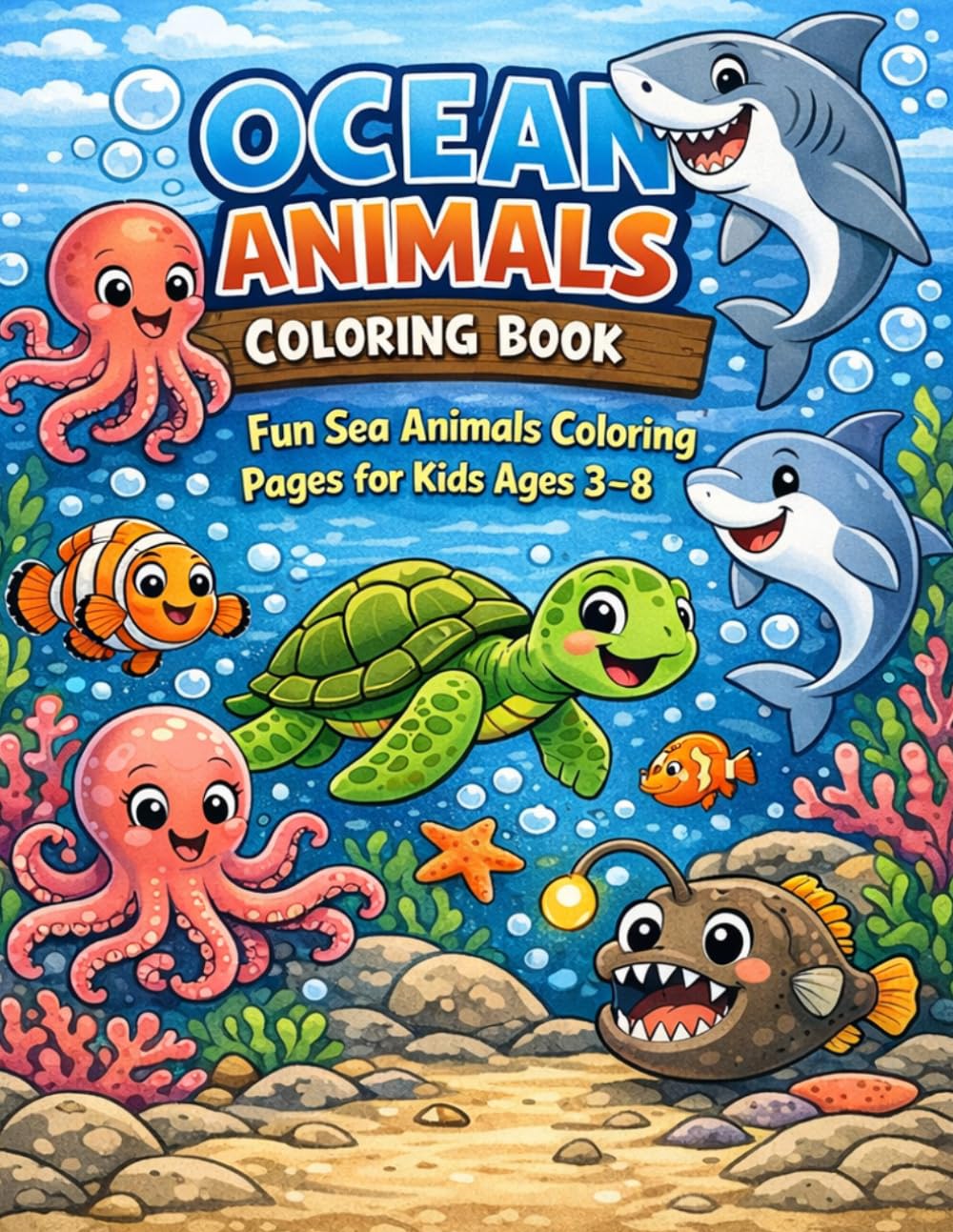 Ocean Animals Coloring Book: Fun Sea Animals Coloring Pages with Fish, Sharks and Ocean Creatures for Kids Ages 3 to 8 (Summer Fun Collection for Kids)