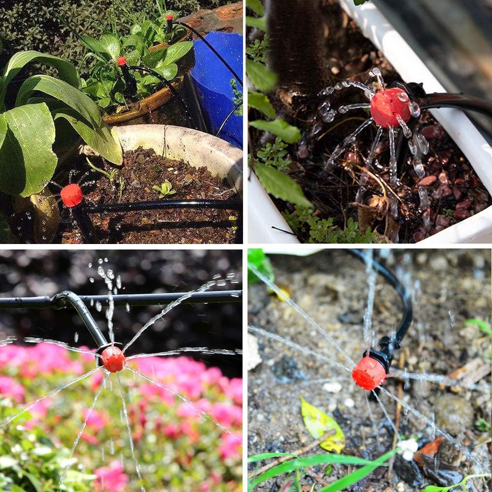 Kit de sistema de riego por goteo de 82 pies, sistema de riego de jardín con piezas de tubo de riego por goteo de 1/4 pulgadas, equipo de riego automático para plantas al aire libre, jardín,