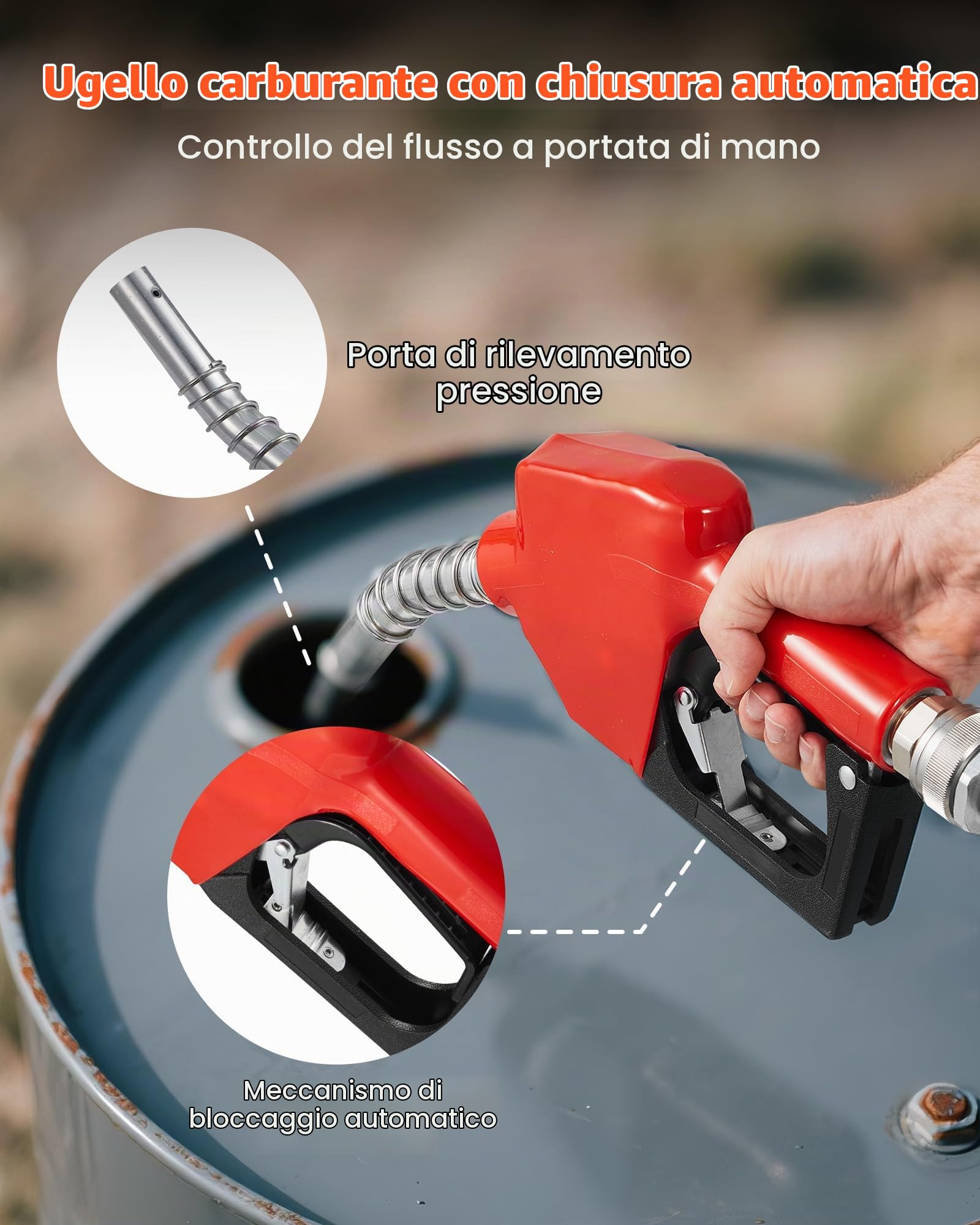 VEVOR Pompa Elettrica di Trasferimento Carburante, 60 L/min, Altezza di Sollevamento Max. 13,7 m, con Ugello Carburante Automatico e 2 Tubi Flessibili, per Veicoli, Cantieri Edili