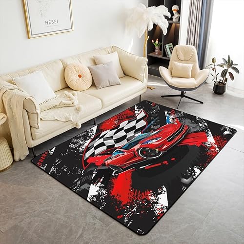 Alfombra roja de 5 x 7 pies, antideslizante, decorativa, para niños, estilo deportivo extremo, para sala de estar, dormitorio, entrada interior,