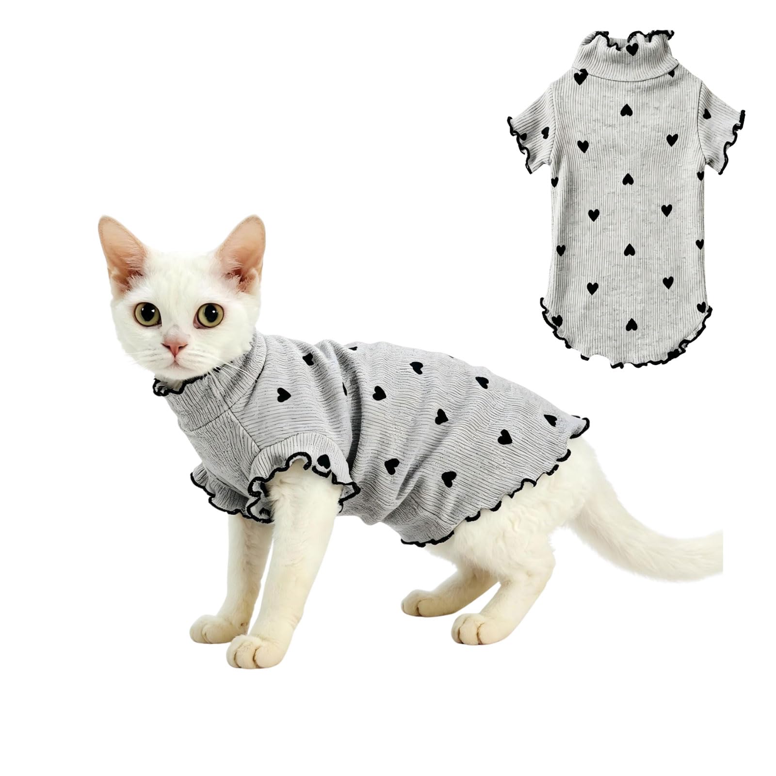Sphynx Clothes Hairless Cats Cotton Blend Kitten Sweater Shirts,Grey S