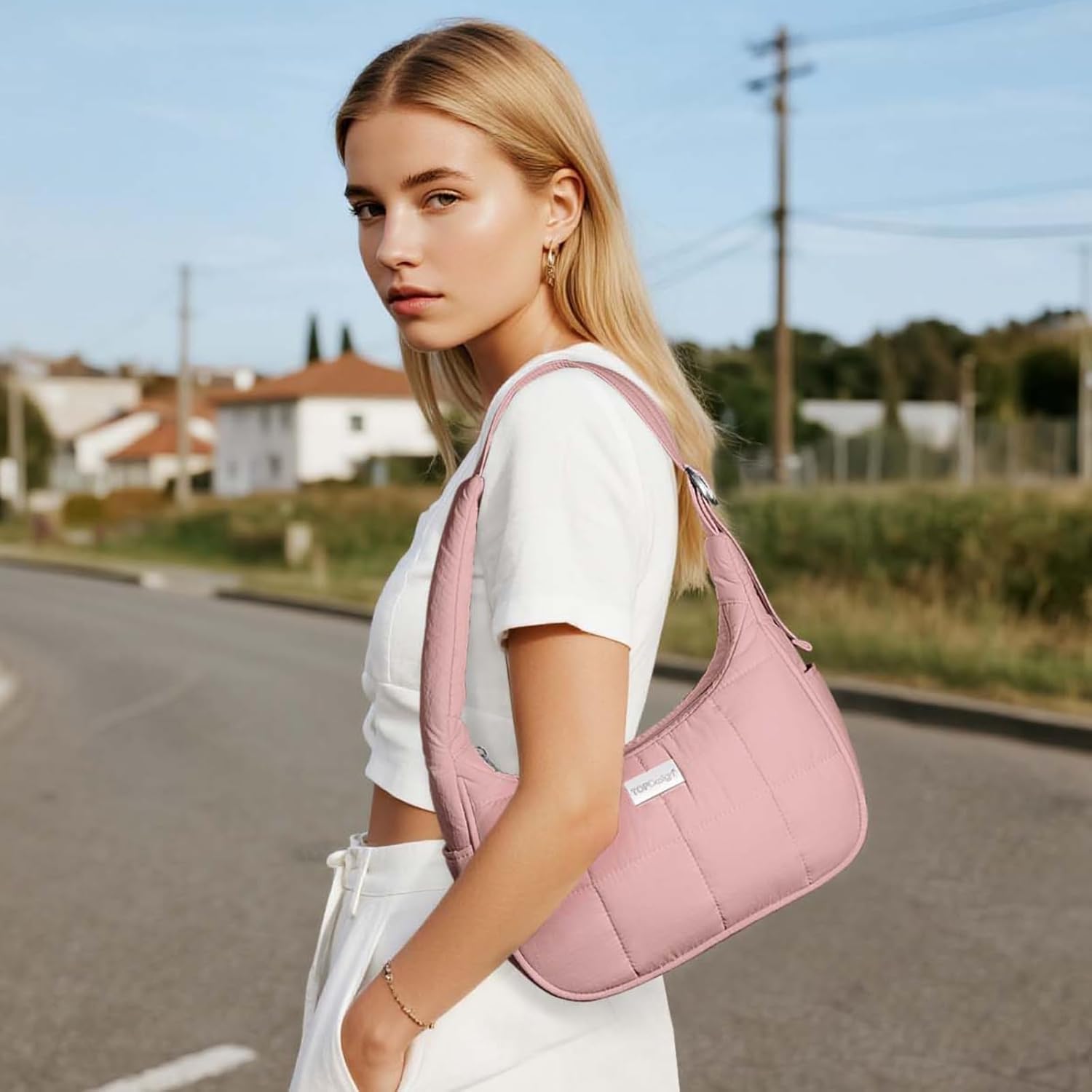 TOPDesign Quilted Puffer Shoulder Bag for Women, Trendy Lightweight Hobo Crescent Bag with Adjustable Strap - Image 2