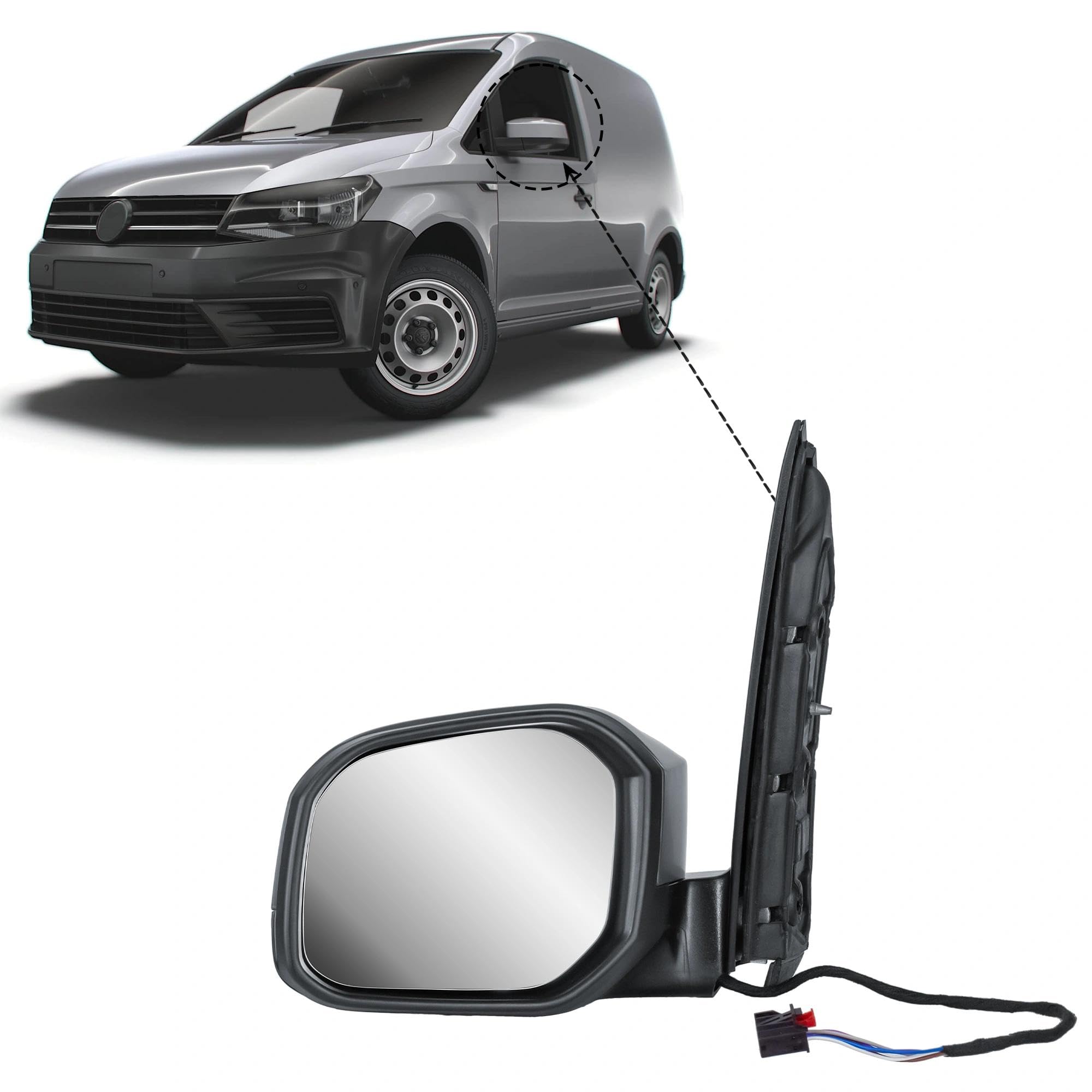 Espejo retrovisor izquierdo eléctrico y calefactable, plegable manualmente con tapa imprimada para VW Caddy 2015 – 2021 – lado del conductor