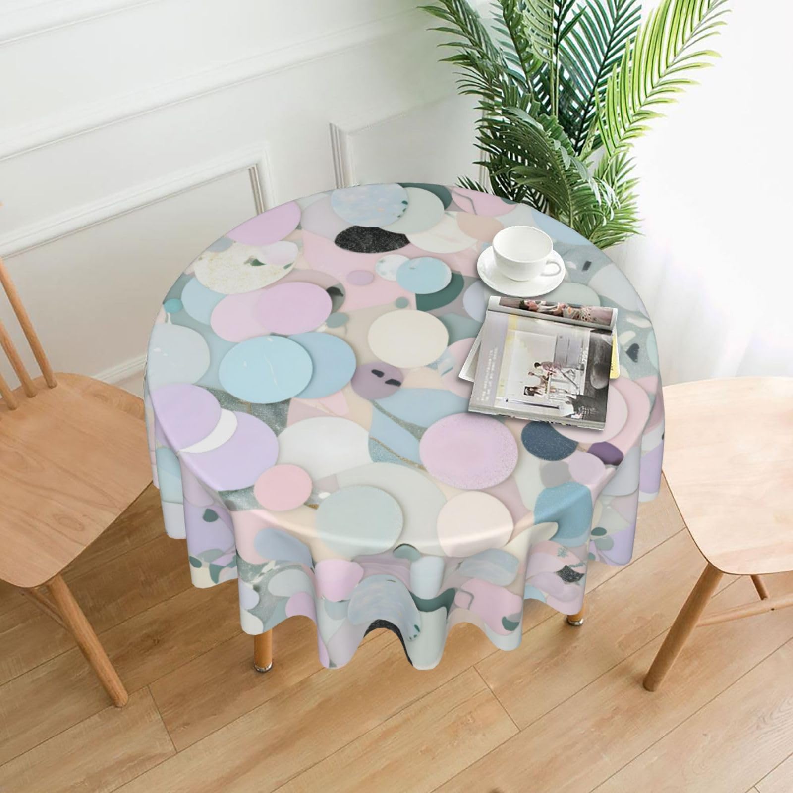 Nbtghga Terrazzo Marble Pastel Print Tablecloth Round Border Table Cloth Cover Decorative For Party Holiday Dinning Tabletop Home
