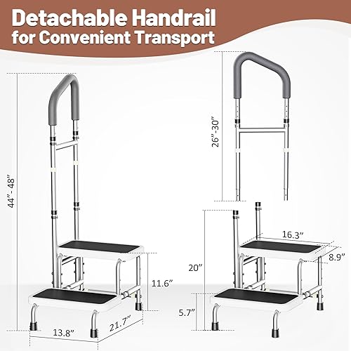 Miniatura 8 de Escalones de cama para camas altas para adultos, taburete resistente con mango ajustable para ancianos, plataforma antideslizante grande, soporta