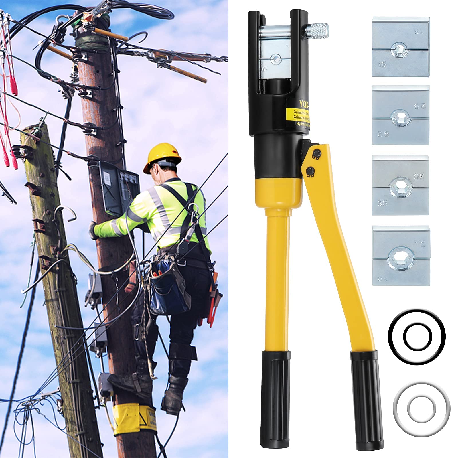 Gueenky 16T Pinza Crimpatrice Idraulica, 8-300 mm² Pinza Idraulica Capicorda Pinza Pressa Crimpatrice Idraulica per Cavi e Terminali Elettrici, con 13 Coppie di Matrici