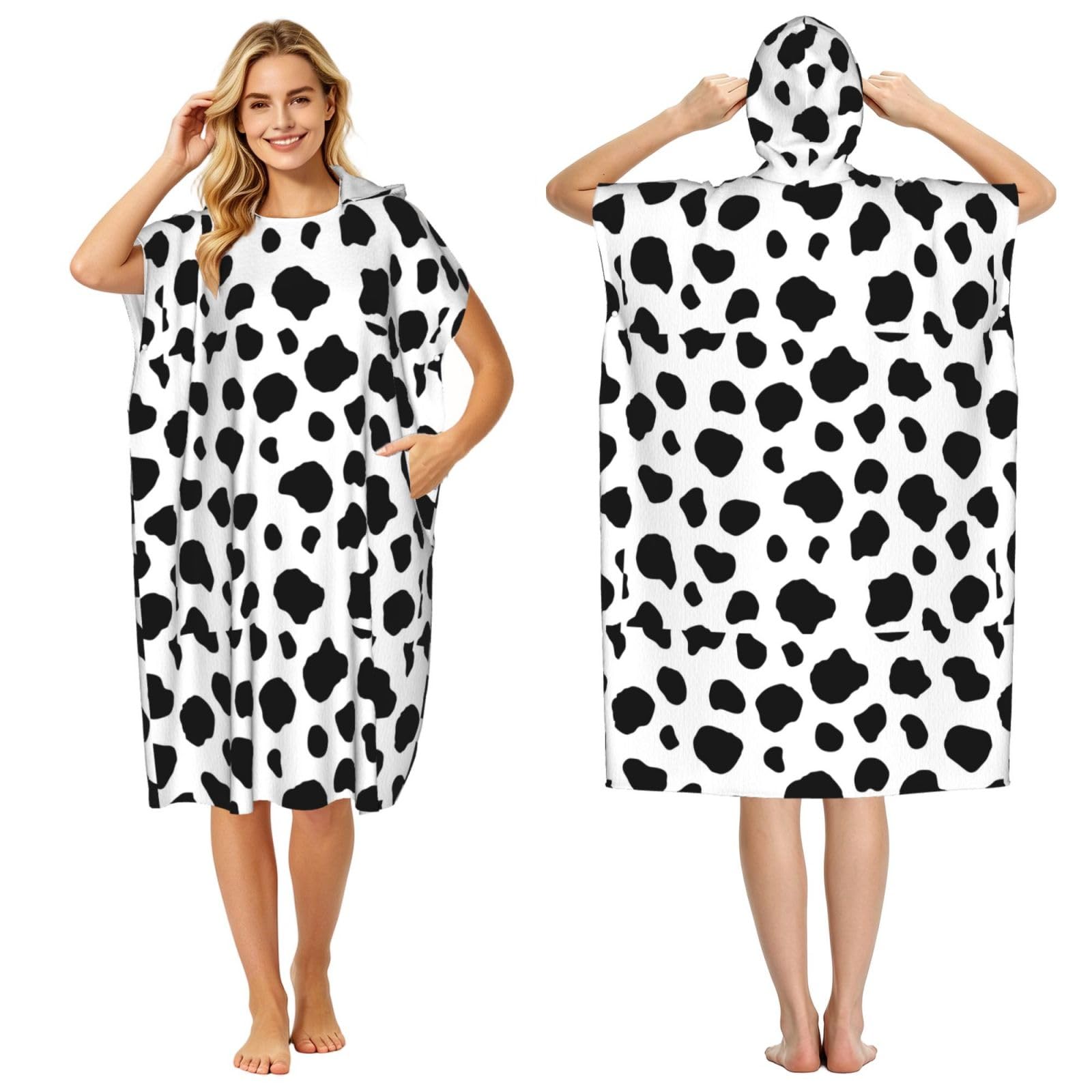 Poadnly Cow Spots, Adult Hooded Beach Towel 90 x 110 cm,Changing Bath Robe, Surf Poncho Towel For Women Men
