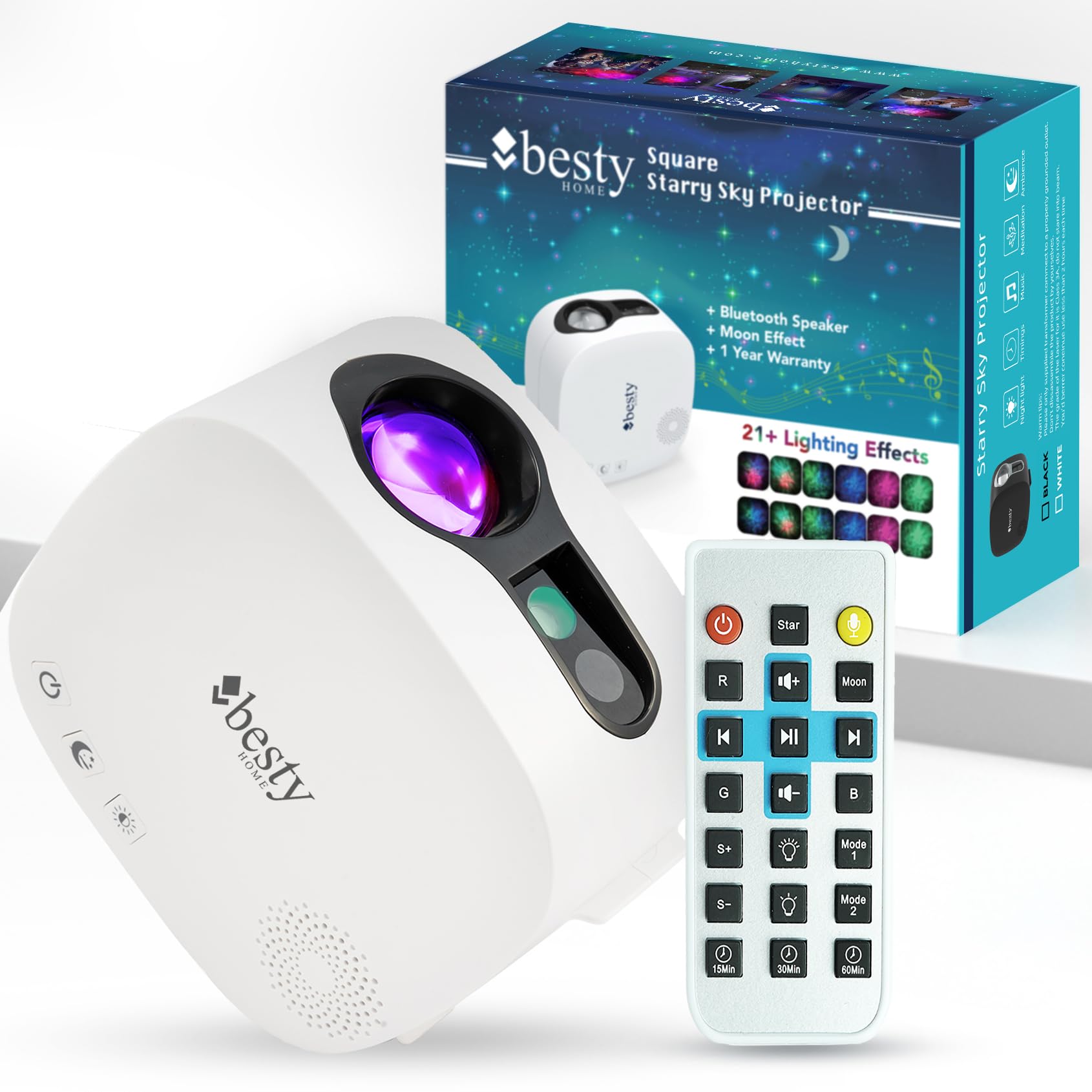 Moon Star Projector Night Light Bluetooth Music Speaker, Moon Nebula Light Projector with Remote Control, Galaxy Projector for Bedroom Ceiling for Adults Kids (White)