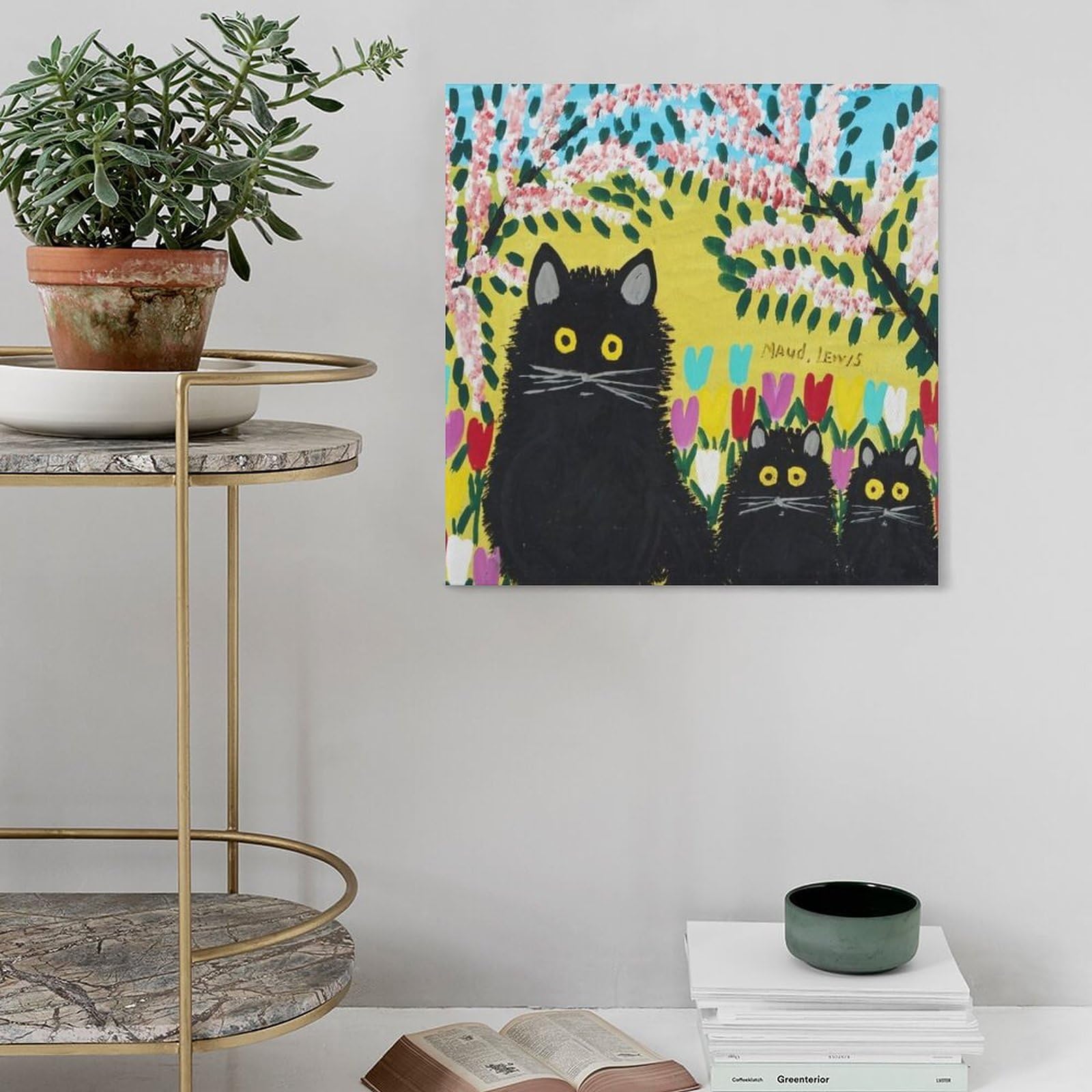 Amazon.co.jp: Maud Lewisモードルイス画家の作品《3匹の黒猫2》 印刷